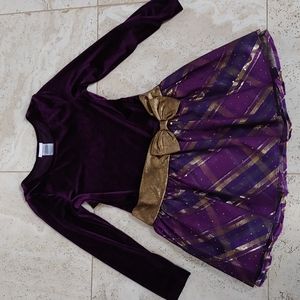 Bonnie Jean party dress, velour/plaid crinolin, purple/gold, sz 10
